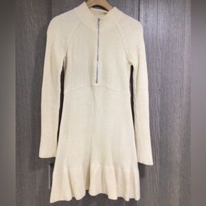 RACHEL Rachel Roy Cream Half-Zip Long Sleeve Knit Dress
